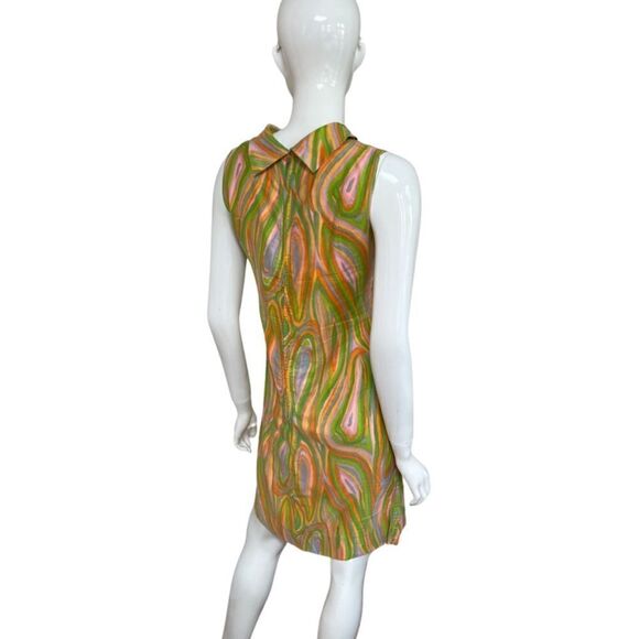Groovy Handmade One of a Kind 60s / 70s Psychedelic Swirl Mock Neck Mini Dress - Picture 6 of 11